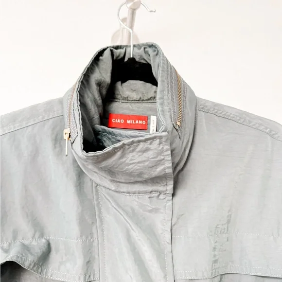 Ciao Milano Tess Water‎ Resistant Anorak Rain Jacket w/ Optional Hood Gray Blue